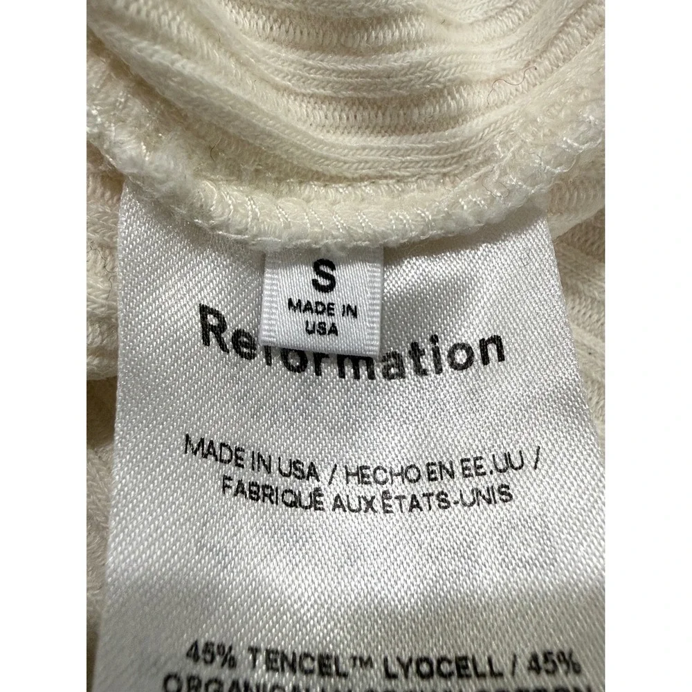 Reformation Cream Ribbed Heart Button Cardigan Top Small Tencel Cotton Blend